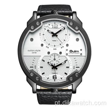 OULM 48mm relógios de couro com mostrador grande de quartzo masculino esporte de luxo casual relógios de pulso pequenos relógios com design exclusivo de três mostradores